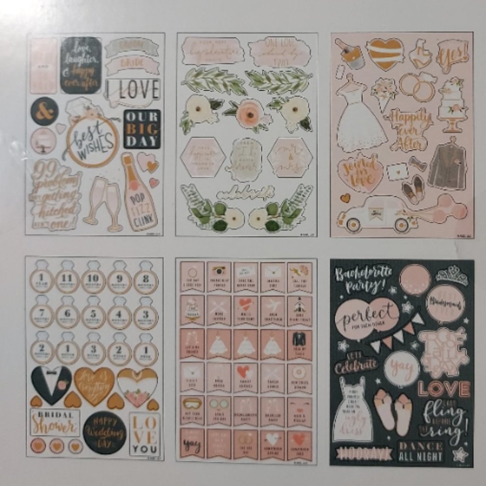 6 Sheets, over 120 Stickers. Wedding Love Inspiration. Scrapbooking, Journaling